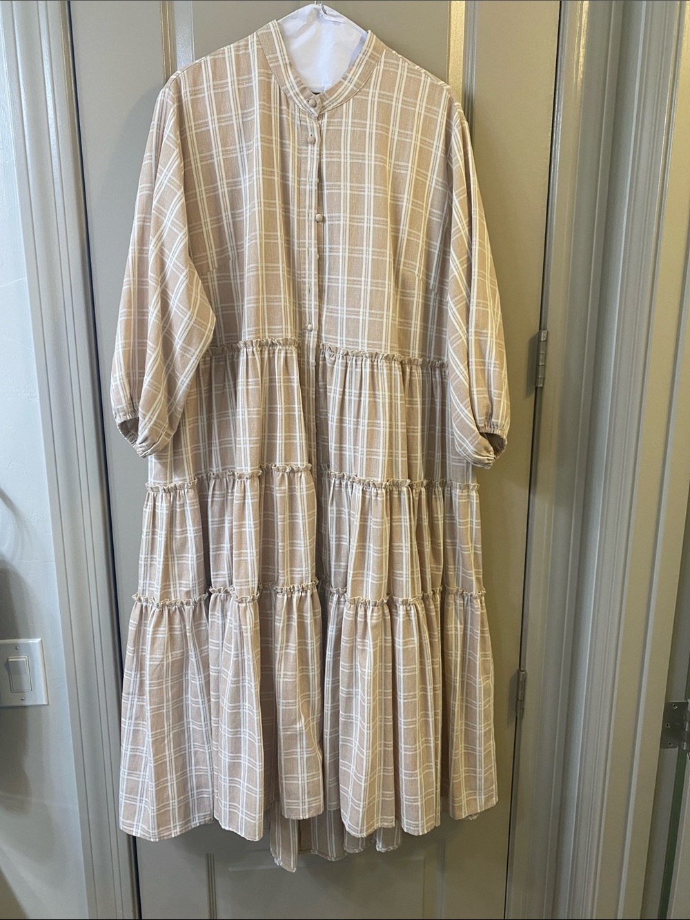 Dainty Jewells Beige Plaid Tiered Casual Dress